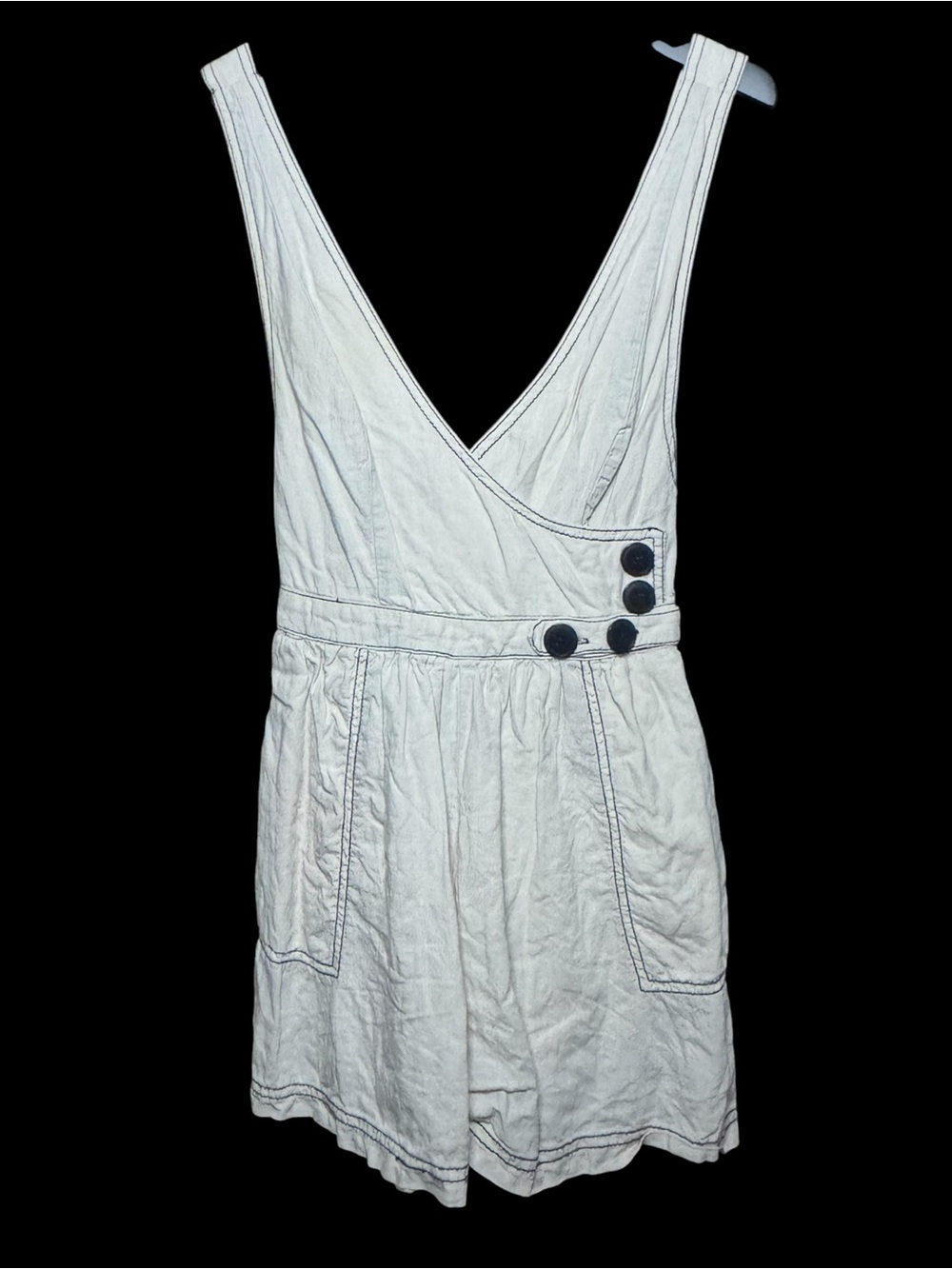 Urban Outfitters Cream Wrap Romper with Black Buttons XS
